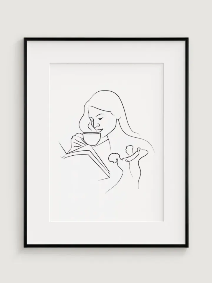 Minimalistic Illustration: Woman, Coffee, Dance